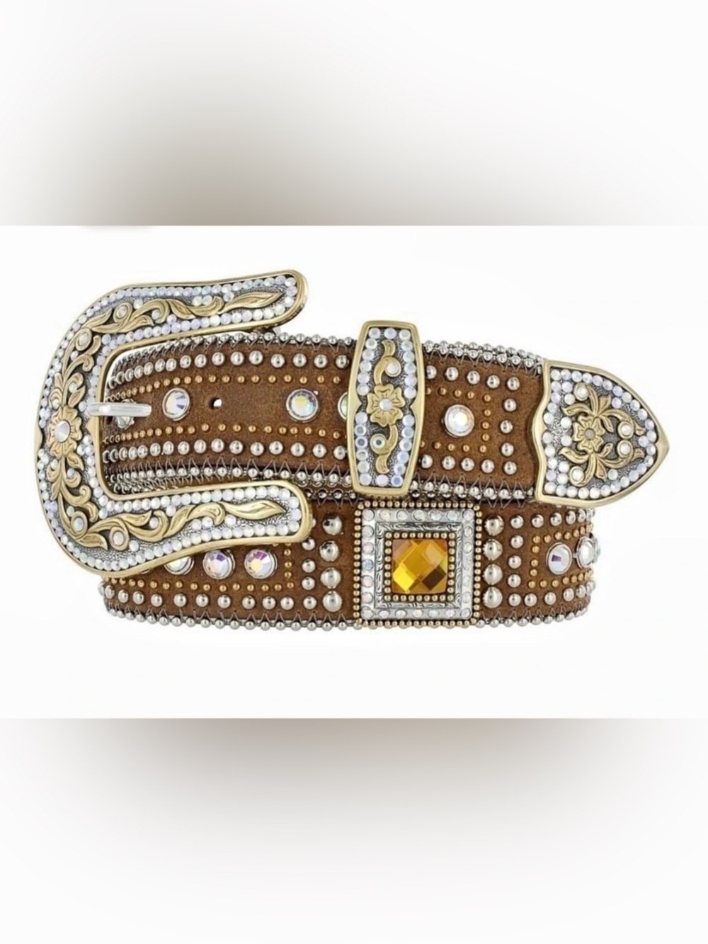 Tony Lama for Brighton Crystal Spring Embellished Belt in Brown Size 30 NWT